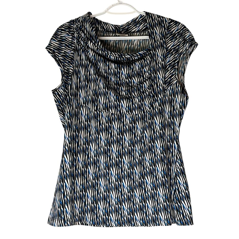 Worthington Blue / Black / White Short Sleeve Blouse Size Large